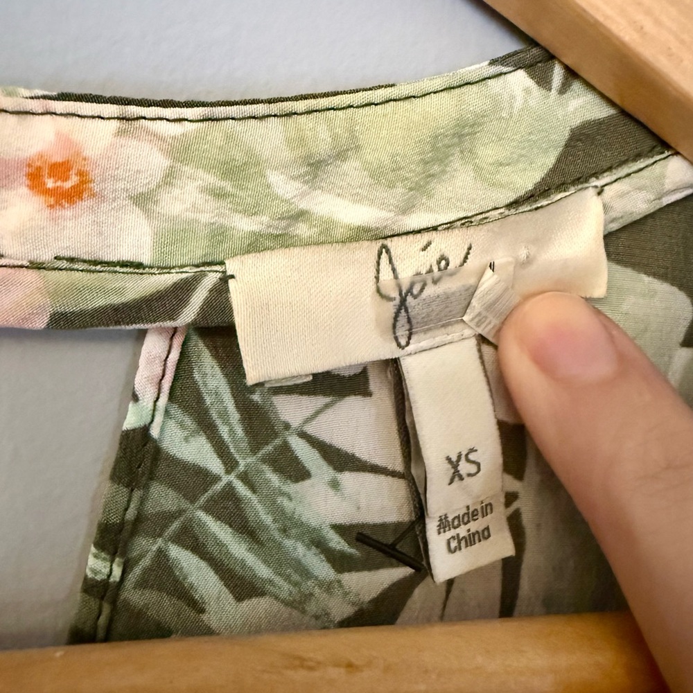 Joie Sabera 100% Silk Short Dress Olive Green Tropical Floral Spring Summer Vaca - Picture 6 of 8